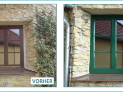 Vorher-Nachher eines Sprossenfensters in grün