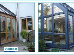 Vorher-Nachher eines Wintergartens in blau