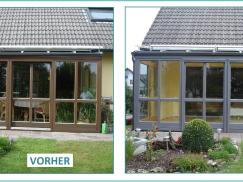 Vorher-Nachher eines Wintergartens in grau