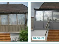 Vorher-Nachher eines Wintergartens mit Treppenaufgang