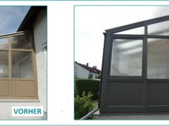 Vorher-Nachher eines Wintergartens mit strukturiertem Glas